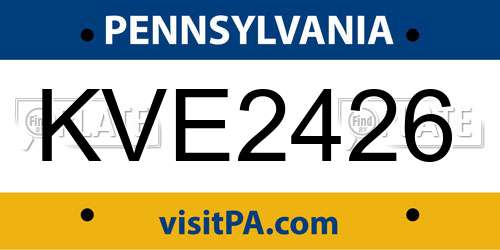 KVE2426 Pennsylvania License Plate