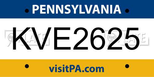 KVE2625 Pennsylvania License Plate