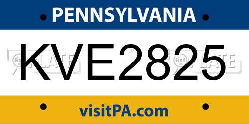 KVE2825 Pennsylvania License Plate