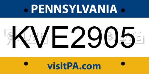 KVE2905 Pennsylvania License Plate