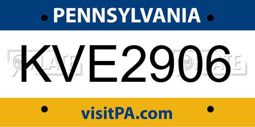 KVE2906 Pennsylvania License Plate