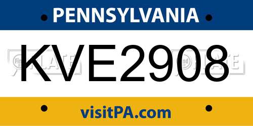 KVE2908 Pennsylvania License Plate