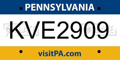 KVE2909 Pennsylvania License Plate