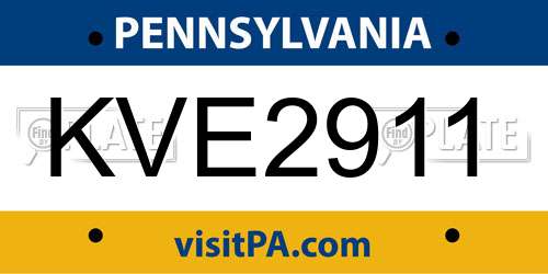 KVE2911 Pennsylvania License Plate