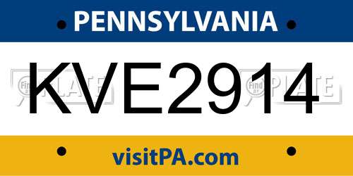 KVE2914 Pennsylvania License Plate