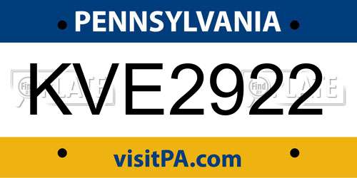 KVE2922 Pennsylvania License Plate