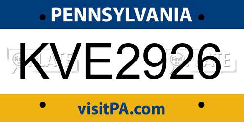 KVE2926 Pennsylvania License Plate