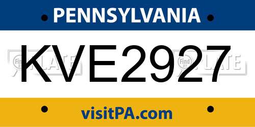 KVE2927 Pennsylvania License Plate