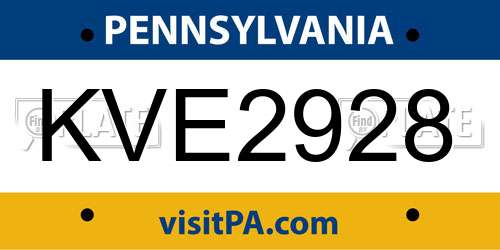 KVE2928 Pennsylvania License Plate