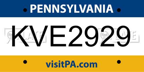 KVE2929 Pennsylvania License Plate