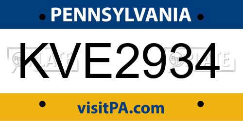 KVE2934 Pennsylvania License Plate