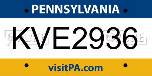 KVE2936 Pennsylvania License Plate