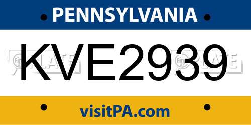 KVE2939 Pennsylvania License Plate