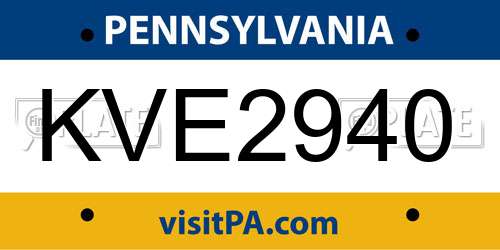 KVE2940 Pennsylvania License Plate