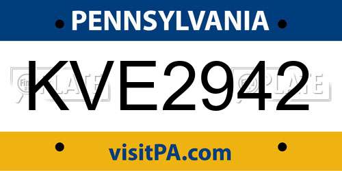 KVE2942 Pennsylvania License Plate