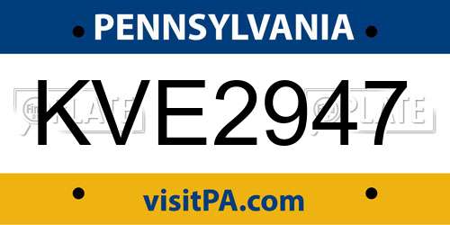 KVE2947 Pennsylvania License Plate