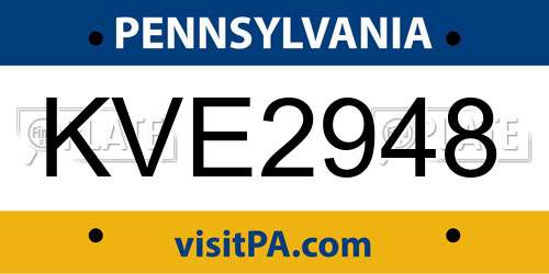 KVE2948 Pennsylvania License Plate