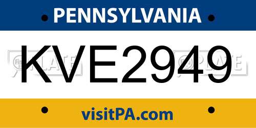 KVE2949 Pennsylvania License Plate