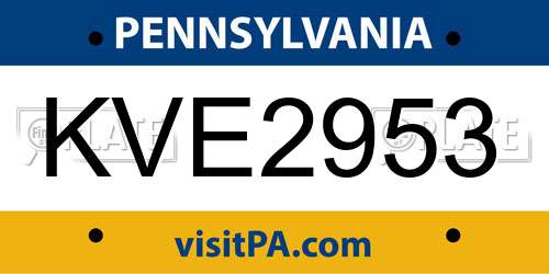 KVE2953 Pennsylvania License Plate