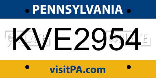 KVE2954 Pennsylvania License Plate