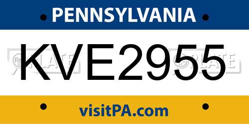 KVE2955 Pennsylvania License Plate