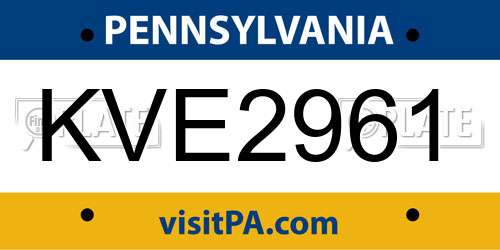 KVE2961 Pennsylvania License Plate