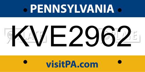 KVE2962 Pennsylvania License Plate