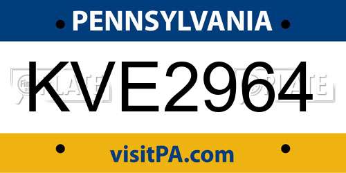 KVE2964 Pennsylvania License Plate