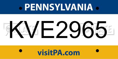 KVE2965 Pennsylvania License Plate