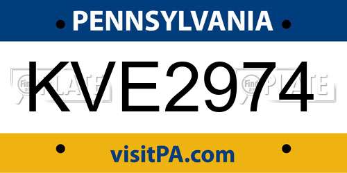 KVE2974 Pennsylvania License Plate