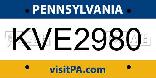 KVE2980 Pennsylvania License Plate