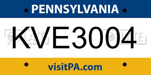 KVE3004 Pennsylvania License Plate