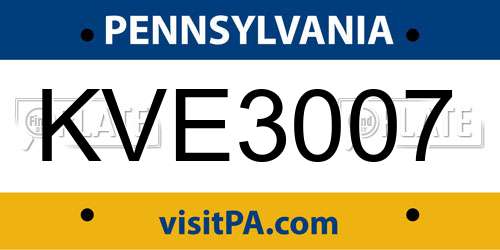 KVE3007 Pennsylvania License Plate