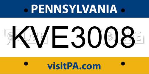 KVE3008 Pennsylvania License Plate