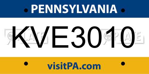 KVE3010 Pennsylvania License Plate