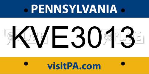 KVE3013 Pennsylvania License Plate