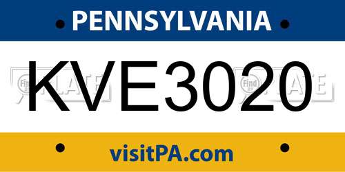 KVE3020 Pennsylvania License Plate