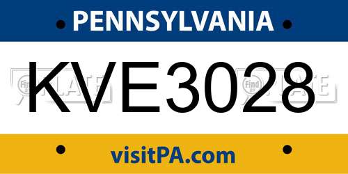 KVE3028 Pennsylvania License Plate
