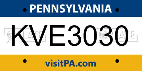 KVE3030 Pennsylvania License Plate