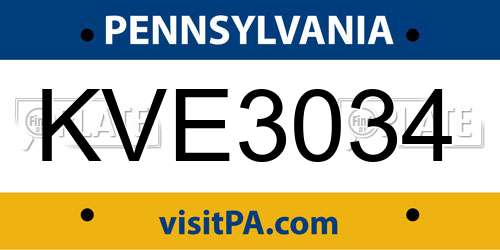 KVE3034 Pennsylvania License Plate