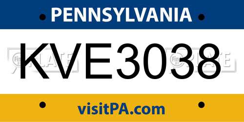 KVE3038 Pennsylvania License Plate