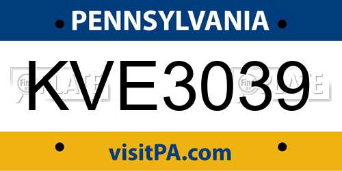 KVE3039 Pennsylvania License Plate