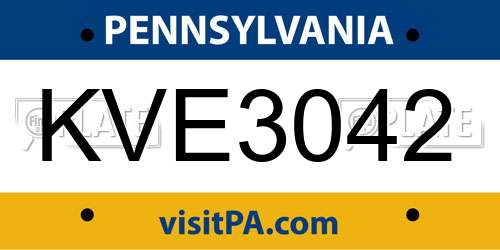 KVE3042 Pennsylvania License Plate