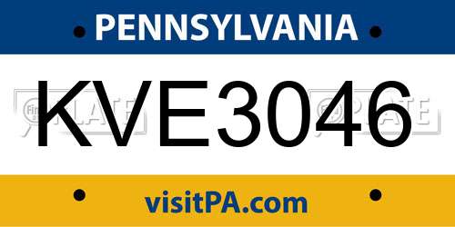 KVE3046 Pennsylvania License Plate