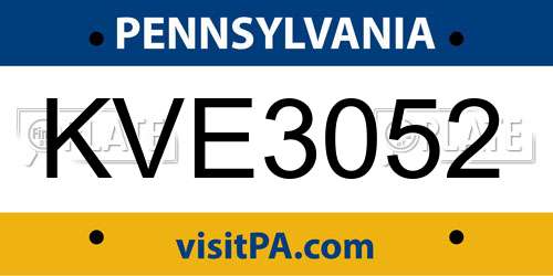 KVE3052 Pennsylvania License Plate