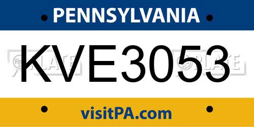 KVE3053 Pennsylvania License Plate