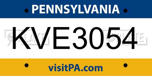 KVE3054 Pennsylvania License Plate