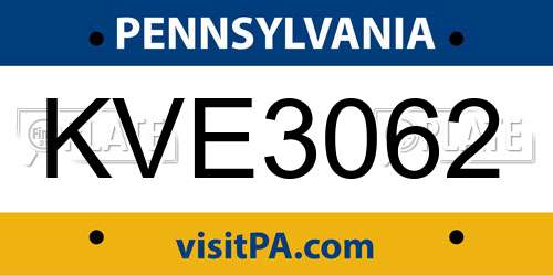 KVE3062 Pennsylvania License Plate