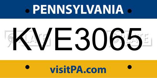 KVE3065 Pennsylvania License Plate