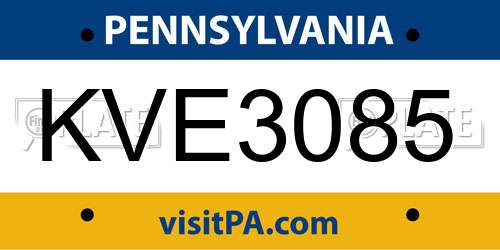 KVE3085 Pennsylvania License Plate